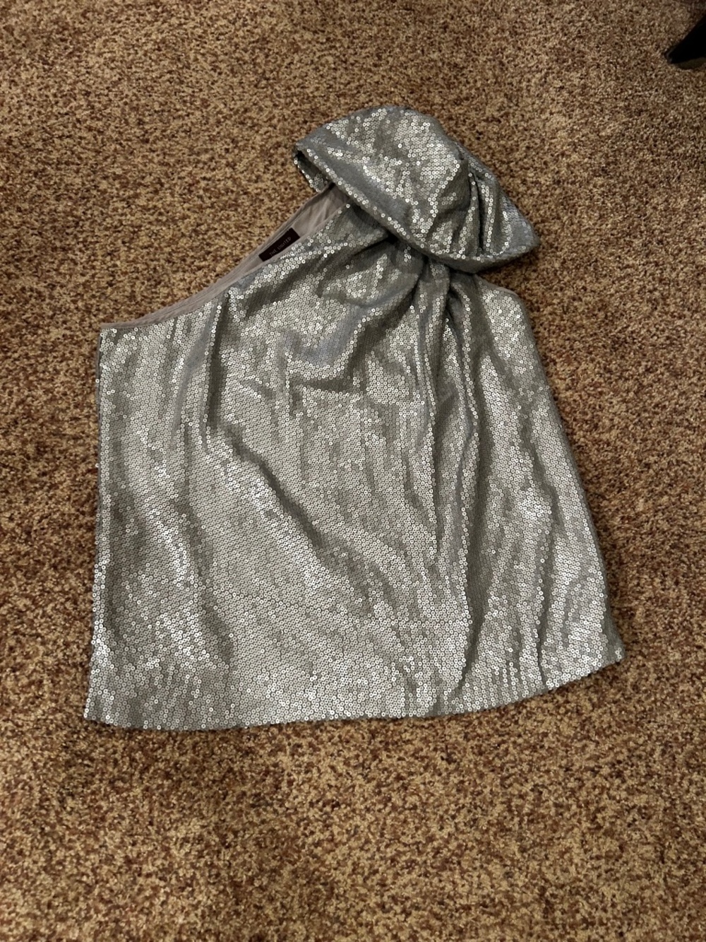 Sequin gray silver one shoulder tank top blouse